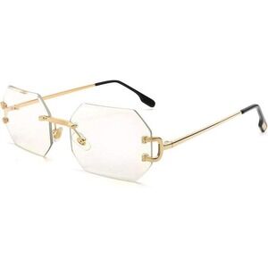Rimless Sunglasses Men Octagon Clear Lens Gold Frame Fashion Eyewear Street Wear
